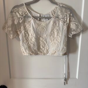 Kendall & Kylie Cream Lace Crop Top
